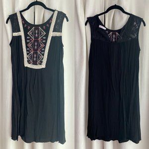 Little Black Dress with Embroidery and Lace Detail